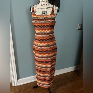 Sleeveless Orange Patterned Maxi Dress